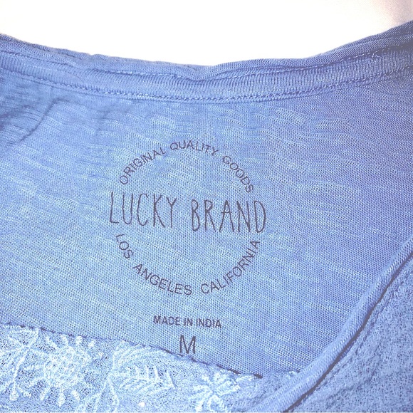 Lucky Brand Cotton Stretch Gauze floral embroidered grey blue Tank Top Medium - Picture 4 of 5